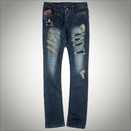14TH ADDICTION:SKINNY LEATHER PATCH JEANS ♀