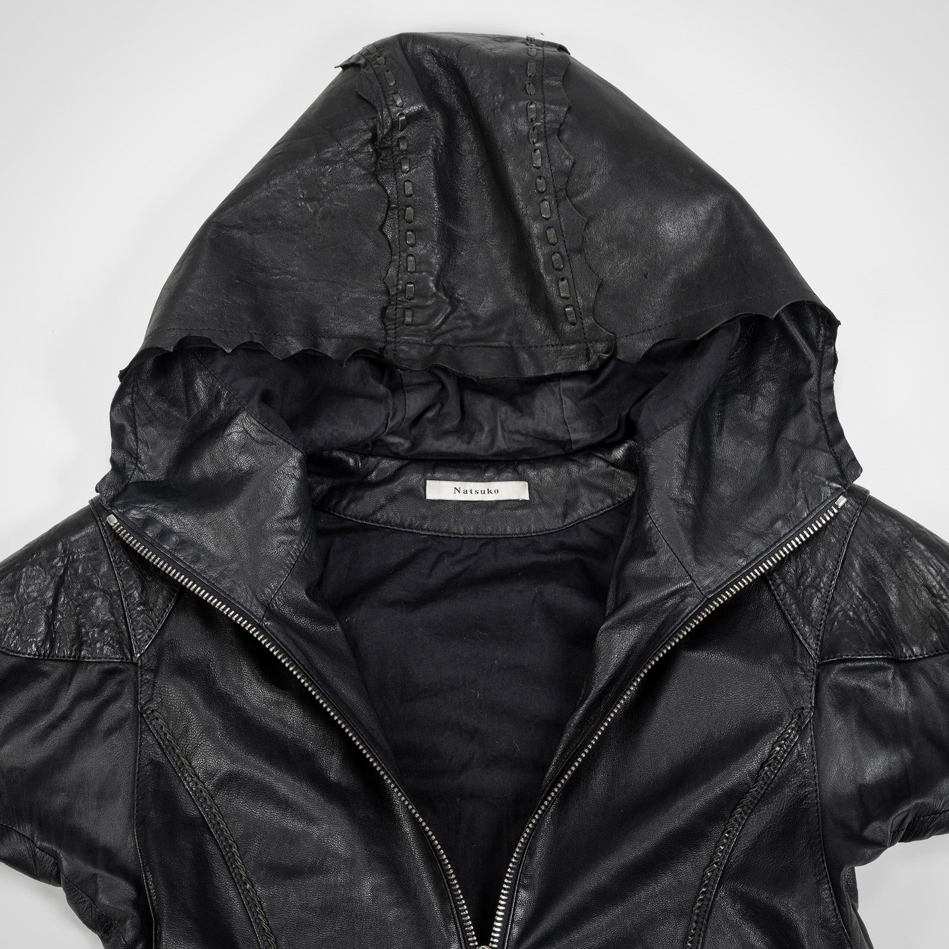 NATSUKO:HOODED LEATHER JACKET