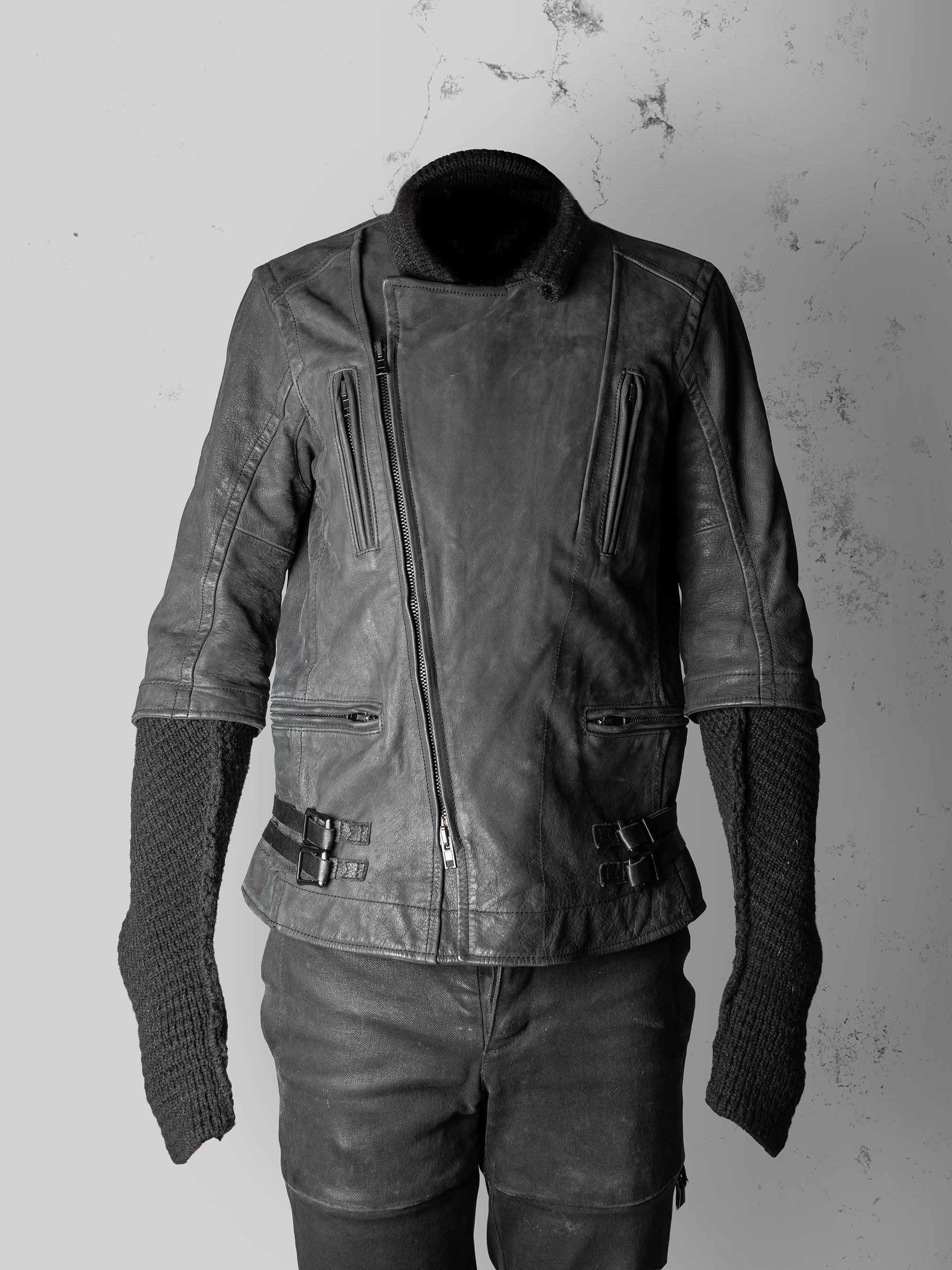 Knit-Sleeve Biker Jacket