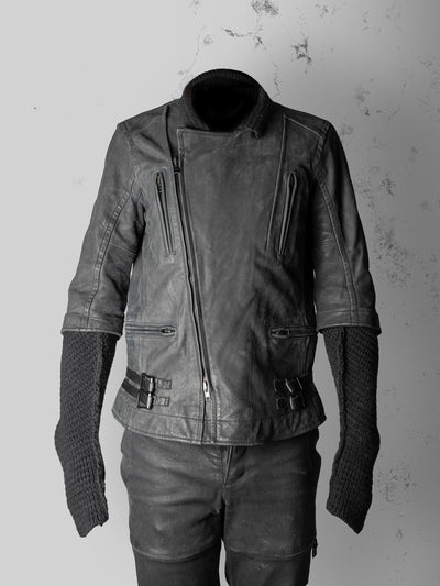 Knit-Sleeve Biker Jacket